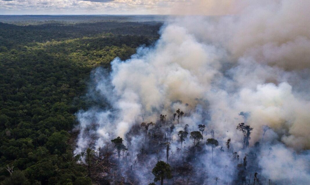 Humo sobre la Amazonía, cerca de una reserva indígena en el estado de Roraima, Brasil, enero de 2019.