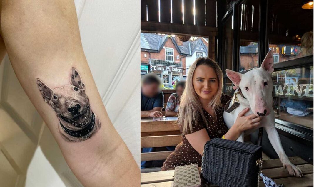 Un propriétaire d'animal de compagnie au cœur brisé se fait tatouer le portrait de son chien adoré, décédé, avec de l'encre mélangée à ses cendres.